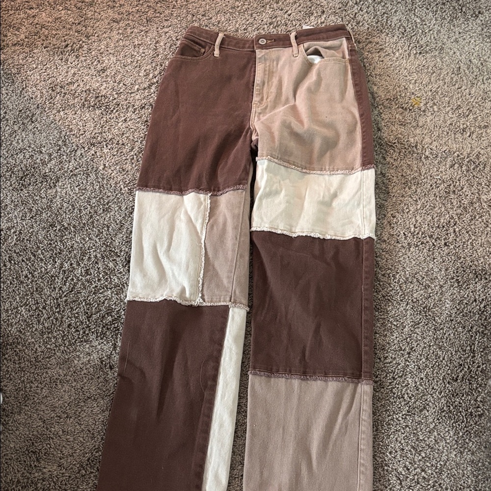 Hollister Brown and Cream High-Rise Jeans